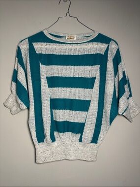 New York Knit works Striped Teal and White Knit Sweater